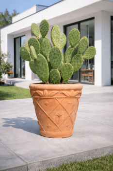 Preview: Massiver Terracottatopf aus Impruneta mit Ananasblatt-Dekor